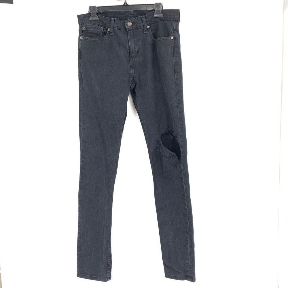 Mens Levi's Black Tall Destroy Jeans Stretch Size 32 x 34 0433
